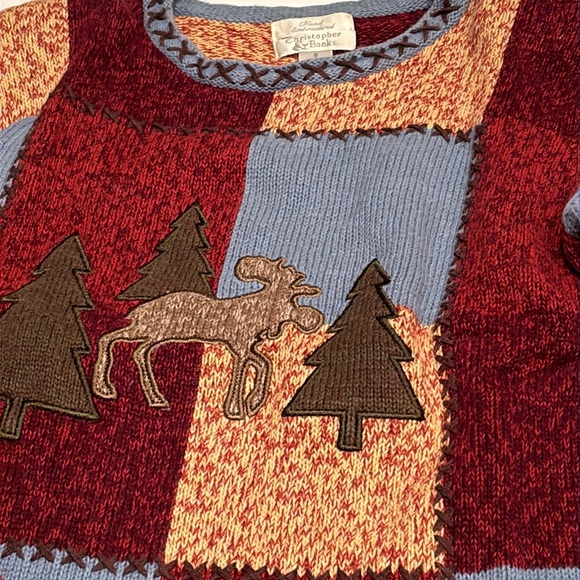 Christopher & Banks moose sweater trees, fall hand embroidered small S - Picture 2 of 5